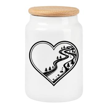 Cœur personnalisable avec forêt, sentier de randonnée - Boîte à biscuits avec couvercle en bois - blanc - Devant