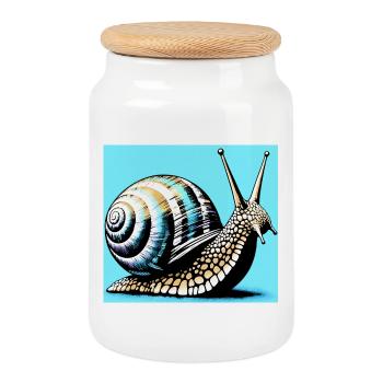 Snail - Cookie Jar with Wooden Lid - white - Front