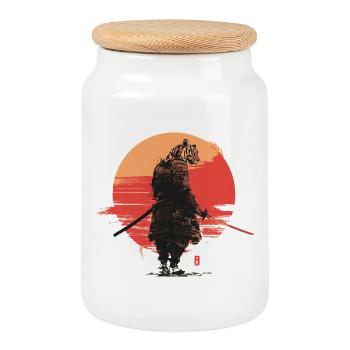 Tiger Samurai at Sunset - Cookie Jar with Wooden Lid - white - Front
