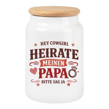 Hey Cow girl heirate meinen Papa Western Antrag - Keksdose mit Holzdeckel - Weiß - Vorne