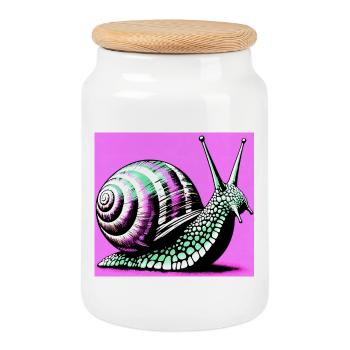 Snail - Cookie Jar with Wooden Lid - white - Front