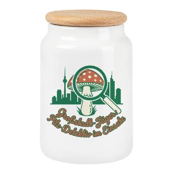 Urban Mushroom Detective - Cookie Jar with Wooden Lid - white - Front