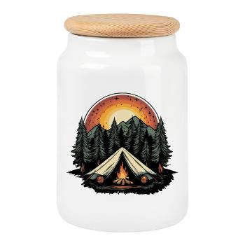 Camping Forest Tent - Cookie Jar with Wooden Lid - white - Front