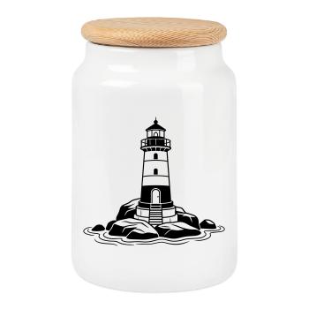 lighthouse - Cookie Jar with Wooden Lid - white - Front