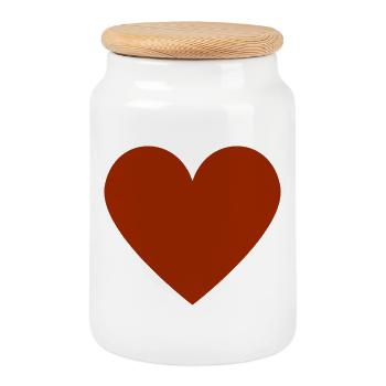 Rust-colored heart - minimalist look - Cookie Jar with Wooden Lid - white - Front