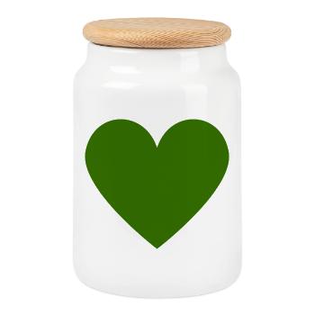 Cœur vert - Vert foncé - Minimaliste - Boîte à biscuits avec couvercle en bois - blanc - Devant