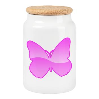 Butterfly - Cookie Jar with Wooden Lid - white - Front