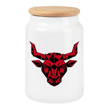 Red geometric bull's head, zodiac sign - Cookie Jar with Wooden Lid - white - Front