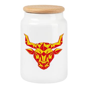 Tête de taureau géométrique feu rouge, signe du zodiaque - Boîte à biscuits avec couvercle en bois - blanc - Devant