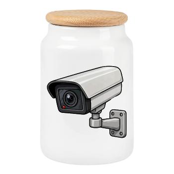 Security Camera Illustration - Cookie Jar with Wooden Lid - white - Front