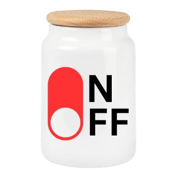 ON / OFF Modus - Keksdose mit Holzdeckel - Weiß - Vorne