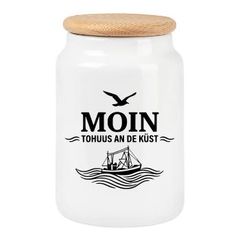 Moin to huus an de küst platt plattdütsch - Boîte à biscuits avec couvercle en bois - blanc - Devant