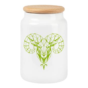 Geometric Rams Head Mesh Design - Cookie Jar with Wooden Lid - white - Front