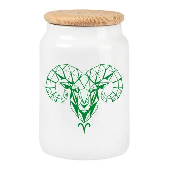 Tête de bélier géométrique verte - Boîte à biscuits avec couvercle en bois - blanc - Devant