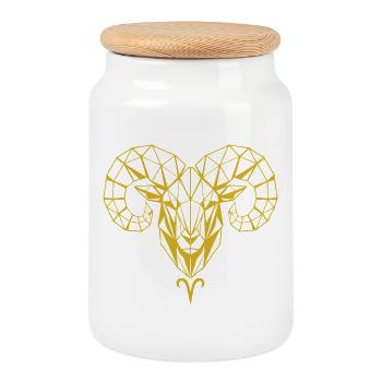 Geometrischer Goldram-Skull - Keksdose mit Holzdeckel - Weiß - Vorne