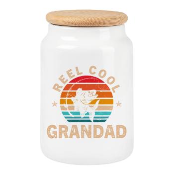 Retro Reel Grandpa - Cookie Jar with Wooden Lid - white - Front