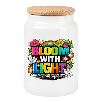 Bloom With Light Garden Pride Floral Statement - Cookie Jar with Wooden Lid - white - Front
