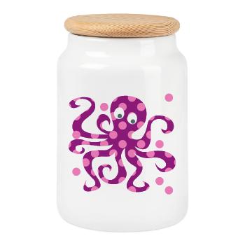 Oktopus Dots Punkte Tintenfisch pink Kinderzimmer - Keksdose mit Holzdeckel - Weiß - Vorne