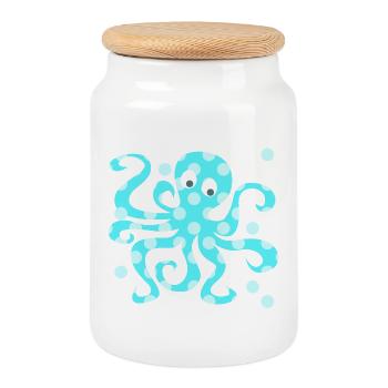 Oktopus Tintenfisch Punkte Dots Comic Meerestier - Keksdose mit Holzdeckel - Weiß - Vorne