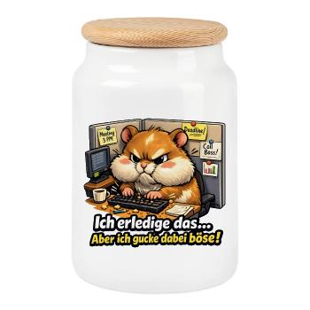 Bürohamster Ich erledige das Meme - Keksdose mit Holzdeckel - Weiß - Vorne