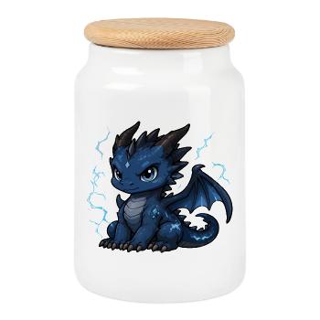 Dragon Foudroyère Bleu - Boîte à biscuits avec couvercle en bois - blanc - Devant