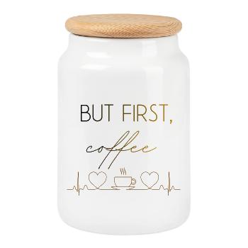 But First Coffee Heartbeat - Cookie Jar with Wooden Lid - white - Front