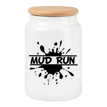 Mud Run Spetter – Modder Splash - Boîte à biscuits avec couvercle en bois - blanc - Devant