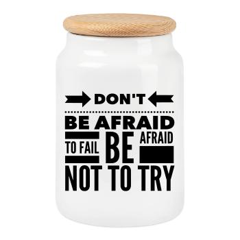 Afraid To Fail Try Quote - Cookie Jar with Wooden Lid - white - Front