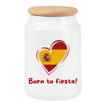 Spanien Herz Flagge Born to Fiesta - Keksdose mit Holzdeckel - Weiß - Vorne