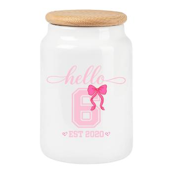 Bonjour design d’anniversaire des filles 6 Est 2020 - Boîte à biscuits avec couvercle en bois - blanc - Devant