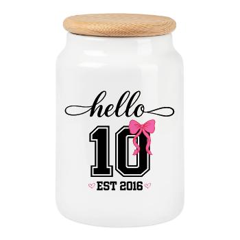 Bonjour 10 Est 2016 Girl Birthday Design - Boîte à biscuits avec couvercle en bois - blanc - Devant