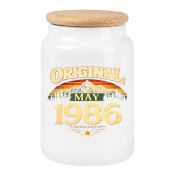Cadeau de 40e anniversaire Original mai 1986 - Boîte à biscuits avec couvercle en bois - blanc - Devant
