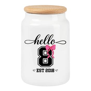 Hello 8 Est 2018 Girl Birthday Design - Cookie Jar with Wooden Lid - white - Front