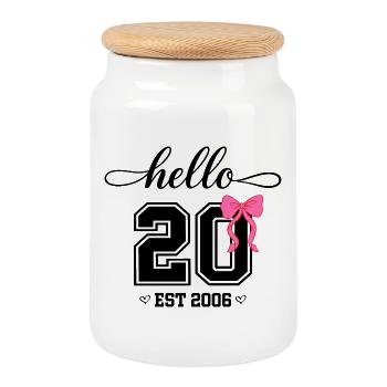 Hello 20 Est 2006 Women's Birthday Design - Cookie Jar with Wooden Lid - white - Front