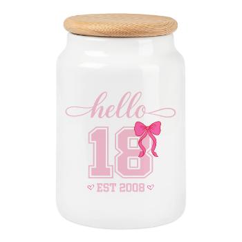 Hello 18 Est 2008 Women's Birthday Design - Cookie Jar with Wooden Lid - white - Front