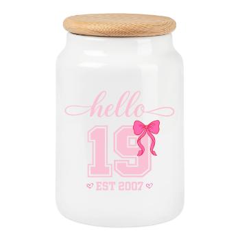 Hello 19 Est 2007 Women's Birthday Design - Cookie Jar with Wooden Lid - white - Front