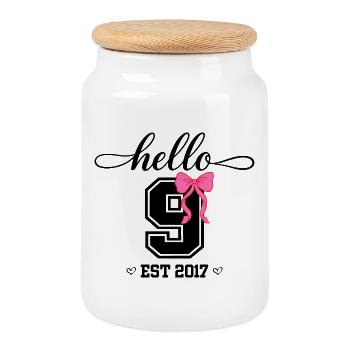 Hello 9 Est 2017 Mädchen Geburtstag Design - Keksdose mit Holzdeckel - Weiß - Vorne
