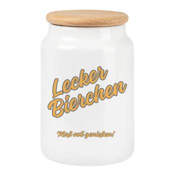 Lecker Bierchen – Maß voll Genießen - Keksdose mit Holzdeckel - Weiß - Vorne