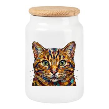 Chat en mosaïque colorée aux couleurs arc-en-ciel - Boîte à biscuits avec couvercle en bois - blanc - Devant