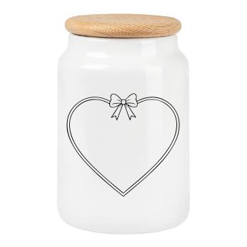Cœur avec arc - Boîte à biscuits avec couvercle en bois - blanc - Devant