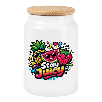 Juicy, colorful Fruit with Stay Juicy - Cookie Jar with Wooden Lid - white - Front