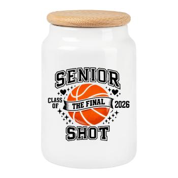 Senior 2026 Basketball - The Final Shot Classe  - Boîte à biscuits avec couvercle en bois - blanc - Devant