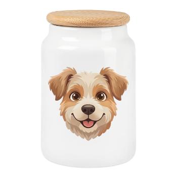 Cute Happy Cartoon Dog Face Illustration - Cookie Jar with Wooden Lid - white - Front