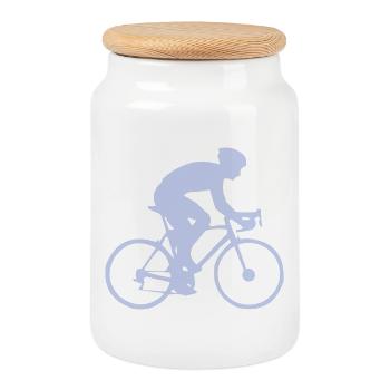 Silhouette cycliste en bleu pastel - Boîte à biscuits avec couvercle en bois - blanc - Devant