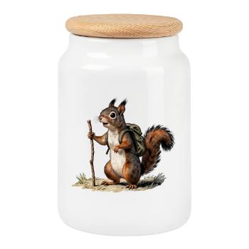 Écureuil Vintage randonneur Naturaliste - Boîte à biscuits avec couvercle en bois - blanc - Devant