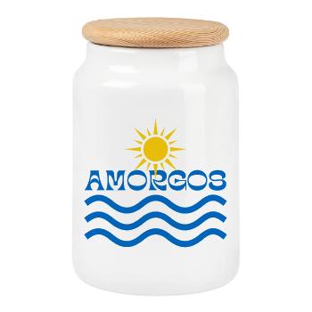 Amorgos Sun Waves  - Cookie Jar with Wooden Lid - white - Front