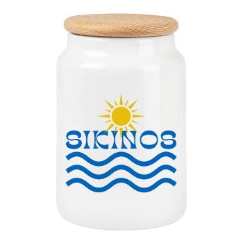 Sikonos-Soleil sur les vagues bleues - Boîte à biscuits avec couvercle en bois - blanc - Devant