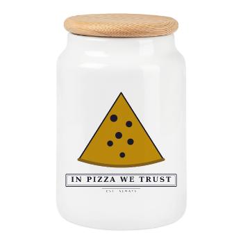 In Pizza We Trust - Cookie Jar with Wooden Lid - white - Front