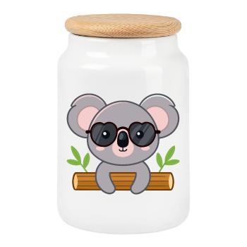 Schicker Koala auf Baumstamm mit Brille - Keksdose mit Holzdeckel - Weiß - Vorne