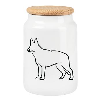 German Shepherd Sketch - Cookie Jar with Wooden Lid - white - Front